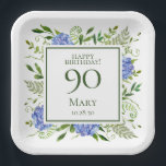 90th Birthday Blue Hydrangeas Papieren Bordje<br><div class="desc">Deze blauwe hydrangea 90th verjaardagsfeest/brunch 9-inch vierkant papier borden zijn onvoorstelbaar en verbluffend! Met hun waterverf blauwe hydrangeas met vele kussen, wijze natuurlijke groenerie zijn ze perfect voor het vieren van je vrouw, moeder, zus, tante, vriend, grootmoeder, grootmoeder. Door deze sjabloon aan te passen en uw informatie in te typen...</div>