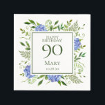 90th Birthday Blue Hydrangeas Servet<br><div class="desc">Deze 90e verjaardag blauwe hortensia's party / brunch cocktail servetten zijn grillig en prachtig! Met hun waterverf veelkleurige blauwe hortensia's, kruidig natuurlijk groen zijn ze ideaal voor het vieren van je vrouw, moeder, zus, tante, vriend, oma, overgrootmoeder. Door deze sjabloon aan te passen en uw gegevens in te typen, ziet...</div>
