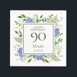 90th Birthday Blue Hydrangeas Servet<br><div class="desc">Deze 90e verjaardag blauwe hortensia's party / brunch cocktail servetten zijn grillig en prachtig! Met hun waterverf veelkleurige blauwe hortensia's, kruidig natuurlijk groen zijn ze ideaal voor het vieren van je vrouw, moeder, zus, tante, vriend, oma, overgrootmoeder. Door deze sjabloon aan te passen en uw gegevens in te typen, ziet...</div>