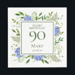 90th Birthday Blue Hydrangeas Servet<br><div class="desc">Deze 90e verjaardag blauwe hydrangeas party/brunch luncheon luiers zijn griezelig en verbluffend! Met hun waterverf blauwe hydrangeas met vele kussen, wijze natuurlijke groenerie zijn ze perfect voor het vieren van je vrouw, moeder, zus, tante, vriend, grootmoeder, grootmoeder. Door deze sjabloon aan te passen en uw gegevens in te typen kunt...</div>