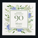 90th Birthday Blue Hydrangeas Servet<br><div class="desc">Deze 90e verjaardag blauwe hydrangeas feest/brunch diners zijn griezelig en verbluffend! Met hun waterverf blauwe hydrangeas met vele kussen, wijze natuurlijke groenerie zijn ze perfect voor het vieren van je vrouw, moeder, zus, tante, vriend, grootmoeder, grootmoeder. Door deze sjabloon aan te passen en uw gegevens in te typen kunt u...</div>
