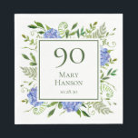90th Birthday Blue Hydrangeas Servet<br><div class="desc">Deze 90e verjaardag blauwe hydrangeas party/brunch luncheon luiers zijn griezelig en verbluffend! Met hun waterverf blauwe hydrangeas met vele kussen, wijze natuurlijke groenerie zijn ze perfect voor het vieren van je vrouw, moeder, zus, tante, vriend, grootmoeder, grootmoeder. Door deze sjabloon aan te passen en uw gegevens in te typen kunt...</div>