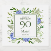 90th Birthday Blue Hydrangeas Sparkling Wijnetiket (Enkel label)