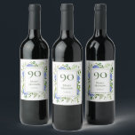 90th Birthday Blue Hydrangeas Wijn Etiket<br><div class="desc">Deze prachtige flessenetiketten zijn zowel elegant als charmant. Hun prachtige ontwerp met meerkleurige blauwe hortensia's,  wispy natuurlijk groen en klassiek lettertype zijn perfect voor het 90ste verjaardagsfeest van u of uw geliefde! Ze zouden mooi zijn op alle wijnflessen.</div>