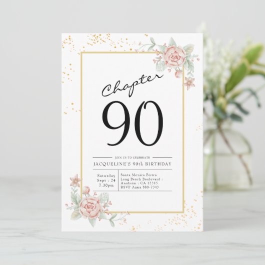 90th Birthday Blush Floral Kaart (Staand voorkant)
