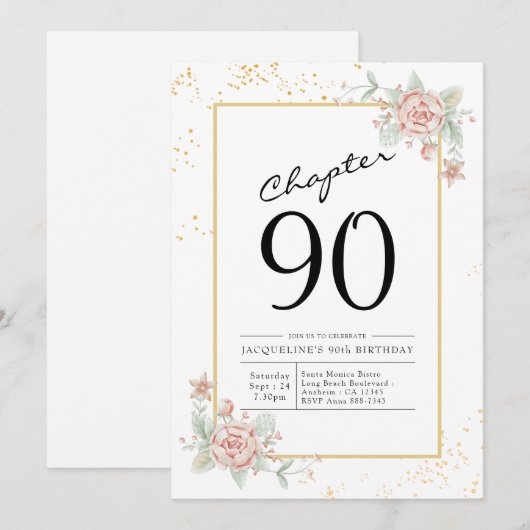 90th Birthday Blush Floral Kaart (Voorkant / Achterkant)