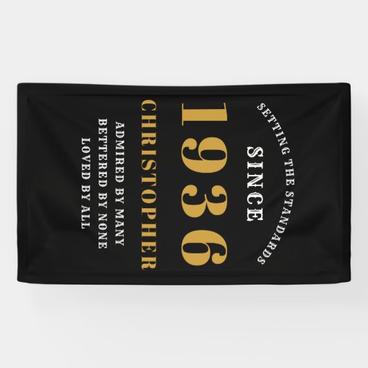 90th Birthday Born 1936 Add Name Black Gold Spandoek (Horizontaal)