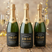 90th Birthday Born 1936 Add Name Black Gold Sparkling Wijnetiket