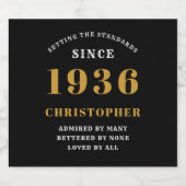 90th Birthday Born 1936 Add Name Black Gold Sparkling Wijnetiket (Enkel label)