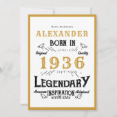 90th Birthday Born 1936 White Gold Legend Kaart (Voorkant)