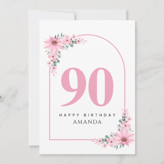 90th Birthday Card For Women Pink Flower Kaart (Voorkant)
