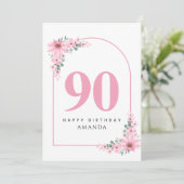 90th Birthday Card For Women Pink Flower Kaart (Staand voorkant)