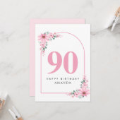 90th Birthday Card For Women Pink Flower Kaart (Voorkant / Achterkant in situ)