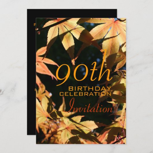 90th Birthday Celebration Autumn Custom Invitation Kaart (Voorkant / Achterkant)