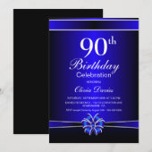 90th Birthday Celebration Black and Blue Kaart (Voorkant / Achterkant)