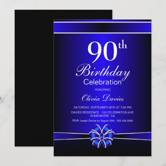 90th Birthday Celebration Black and Blue Kaart (Voorkant / Achterkant)