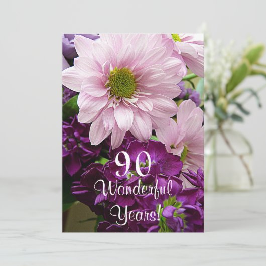 90th Birthday Celebration/Pink Daisy Bouquet Kaart (Staand voorkant)