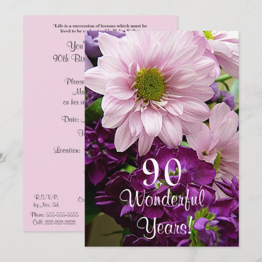 90th Birthday Celebration/Pink Daisy Bouquet Kaart (Voorkant / Achterkant)
