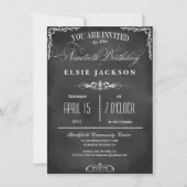 90th Birthday Chalkboard Typography Party Invite Kaart (Voorkant)