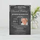 90th Birthday Chalkboard Typography Party Invite Kaart (Staand voorkant)