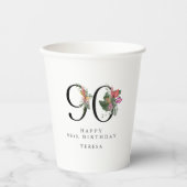 90th Birthday Cheers with Name Tropical Floral Papieren Bekers (Voorkant)
