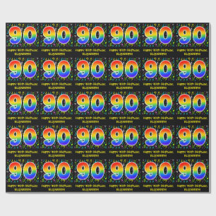 90th Birthday: Colorful Music Symbols, Rainbow 90 Cadeaupapier