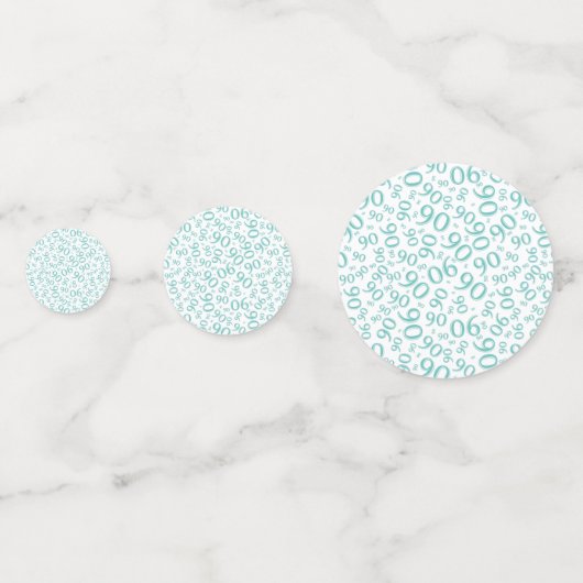 90th Birthday Cool Number Pattern Blauwgroen and W Confetti (Voorkanten)