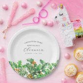 90th Birthday December Birth Flower Holly Custom Papieren Bordje (Feest)