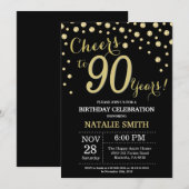90th Birthday Diamond Invitation Black and Gold Kaart (Voorkant / Achterkant)