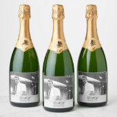 90th Birthday Elegant Foto Monogram Black White Sparkling Wijnetiket (Flessen)