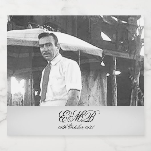 90th Birthday Elegant Foto Monogram Black White Sparkling Wijnetiket (Enkel label)