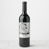 90th Birthday Elegant Foto Monogram Black White Wijn Etiket (Voorkant)