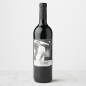 90th Birthday Elegant Foto Monogram Black White Wijn Etiket (Voorkant)