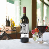 90th Birthday Elegant Foto Monogram Black White Wijn Etiket