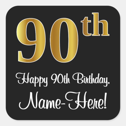 90th Birthday – Elegant Luxurious Faux Gold Look # Vierkante Sticker (Voorkant)