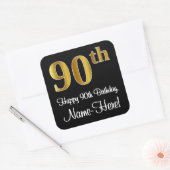 90th Birthday – Elegant Luxurious Faux Gold Look # Vierkante Sticker (Envelop)