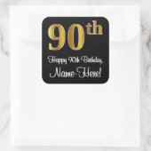 90th Birthday – Elegant Luxurious Faux Gold Look # Vierkante Sticker (Tas)