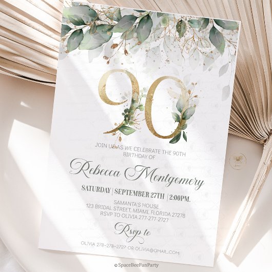 90th birthday Elegant Milestone invitation RSVP Kaartje
