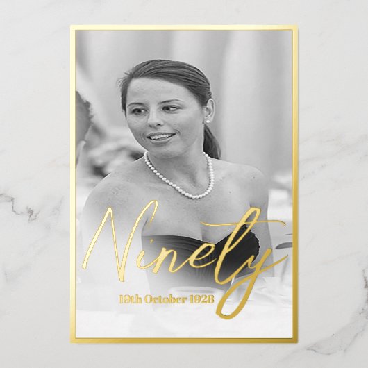 90th Birthday Elegant Photo Birthday Invitation Folie Uitnodiging (Voorkant)