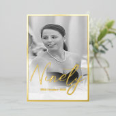 90th Birthday Elegant Photo Birthday Invitation Folie Uitnodiging (Staand Voorkant)