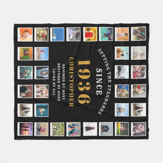 90th Birthday Family Memories Photo Collage  Fleece Deken (Voorkant (Horizontaal))