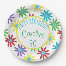90th Birthday Floral - Bord gepersonaliseerd papie