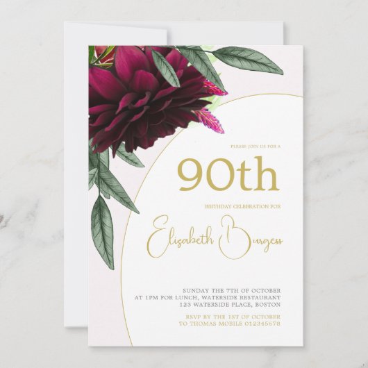 90th Birthday Floral Gold White Elegant Birthday Kaart (Voorkant)