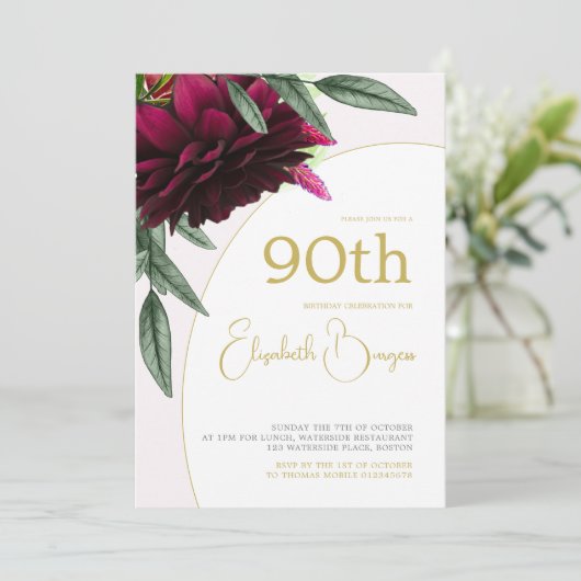 90th Birthday Floral Gold White Elegant Birthday Kaart (Staand voorkant)