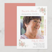 90th Birthday Floral Photo Invitation Kaart (Voorkant / Achterkant)