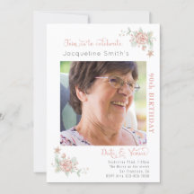 90th Birthday Floral Photo Invitation