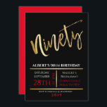 90th Birthday Gold Black Party Invitation Kaart<br><div class="desc">Al mijn design zijn 1-VAN-A-SOORT originele stukken van kunstwerk ontworpen door mij! Je kunt ze hier alleen vinden! Ik kan deze uitnodiging op een of andere manier aanpassen,  stuur me gewoon een e-mail op: Marlalove@hotmail.com met alle vragen.</div>