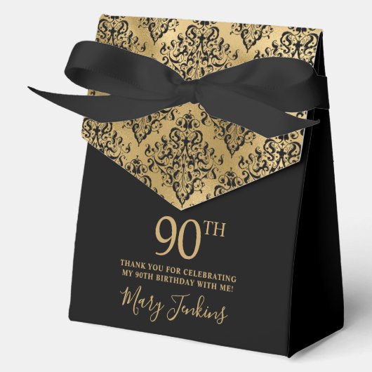 90th Birthday Gold Damask Thank You  Bedankdoosjes (Voorkant)