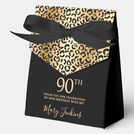90th Birthday Gold Leopard Print Thank You  Bedankdoosjes (Voorkant)