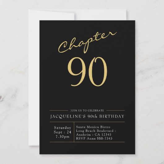 90th Birthday Gold Modern Script Black Kaart (Voorkant)
